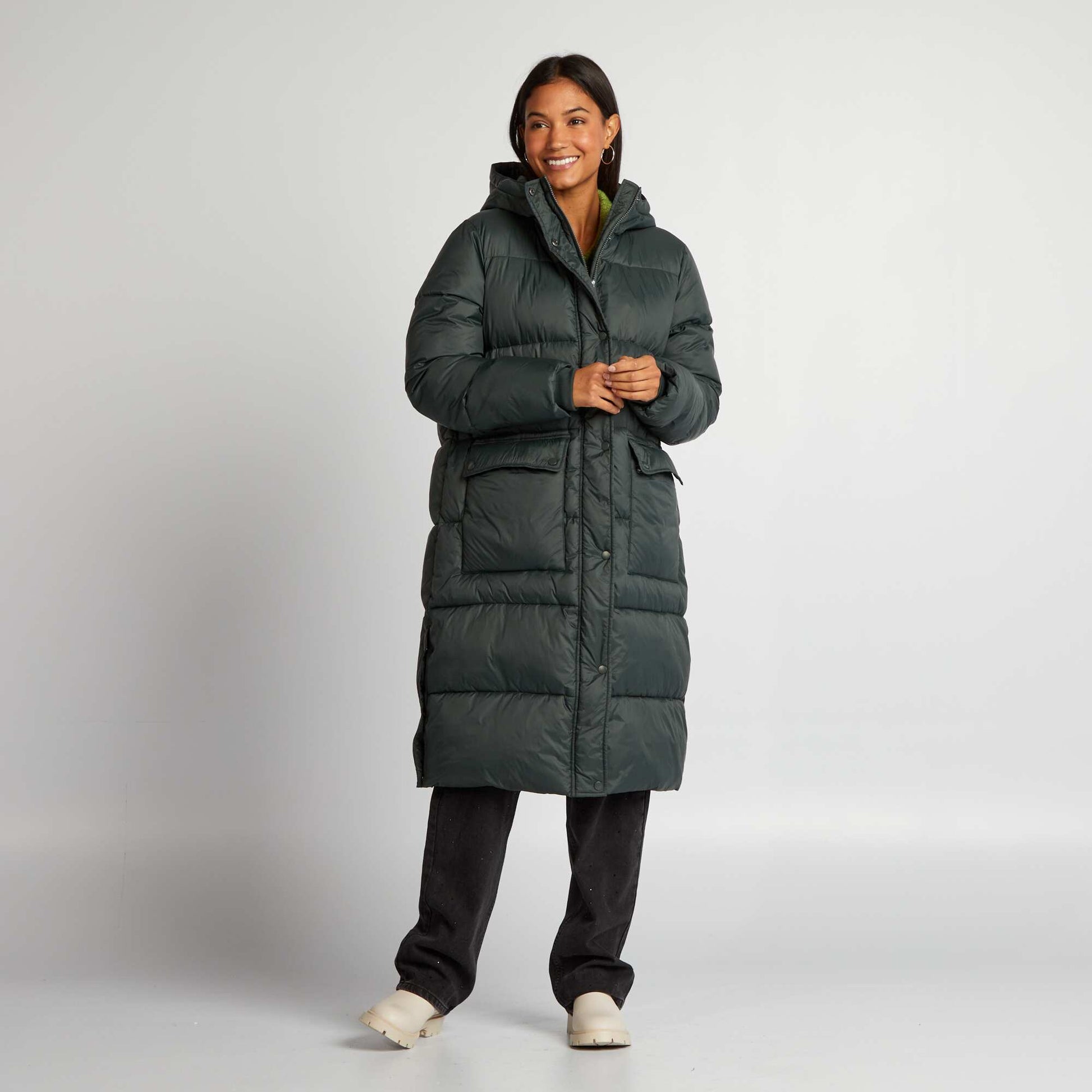 سترة طويلة بغطاء رأس ومبطنة SOFT KHAKI