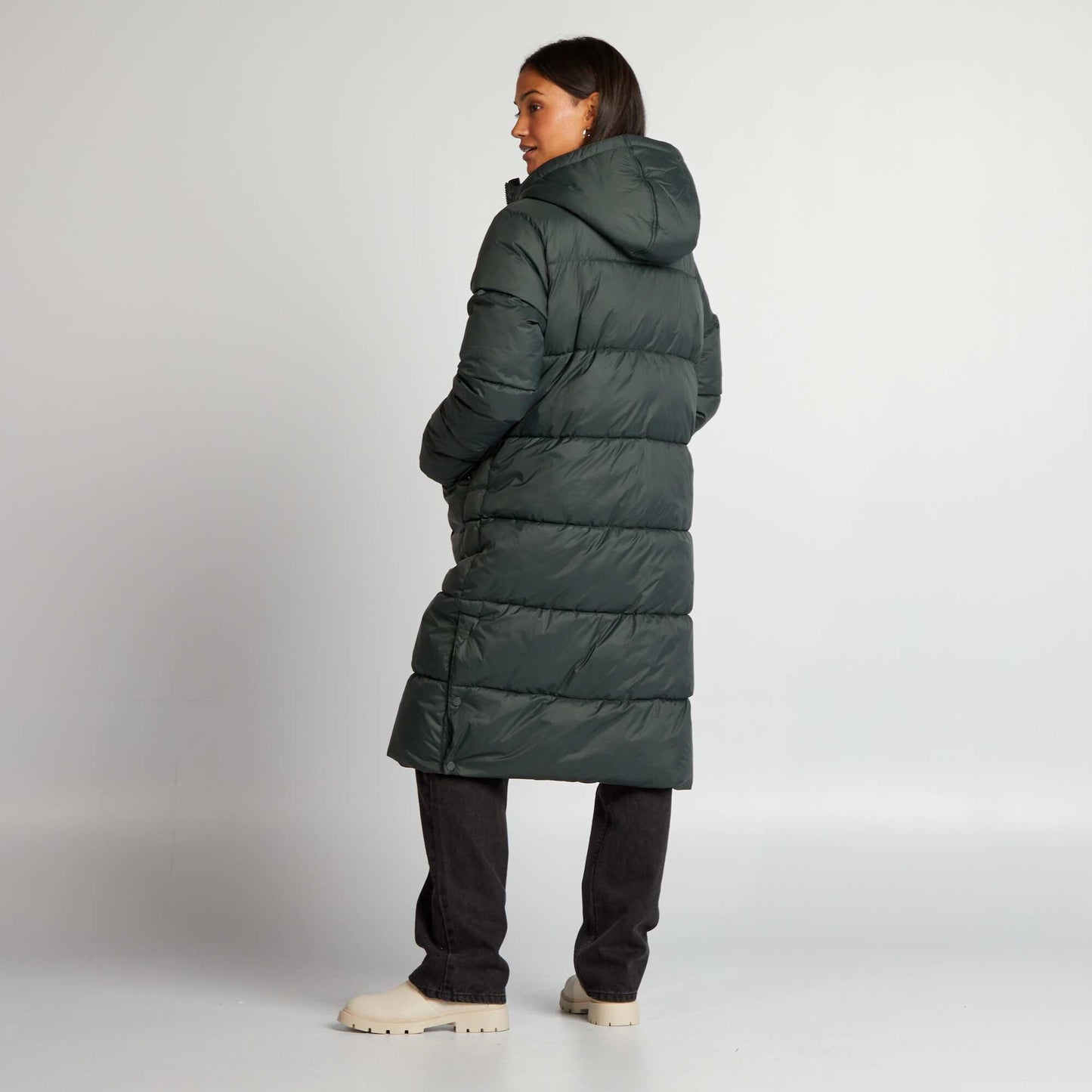 سترة طويلة بغطاء رأس ومبطنة SOFT KHAKI