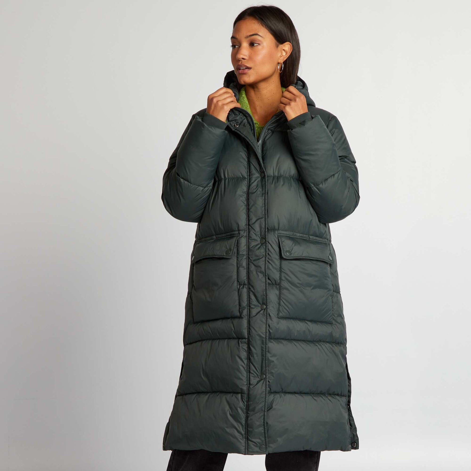 سترة طويلة بغطاء رأس ومبطنة SOFT KHAKI
