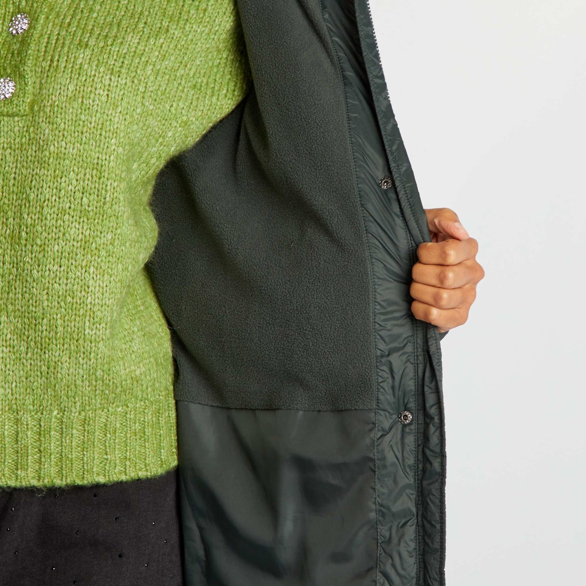 سترة طويلة بغطاء رأس ومبطنة SOFT KHAKI
