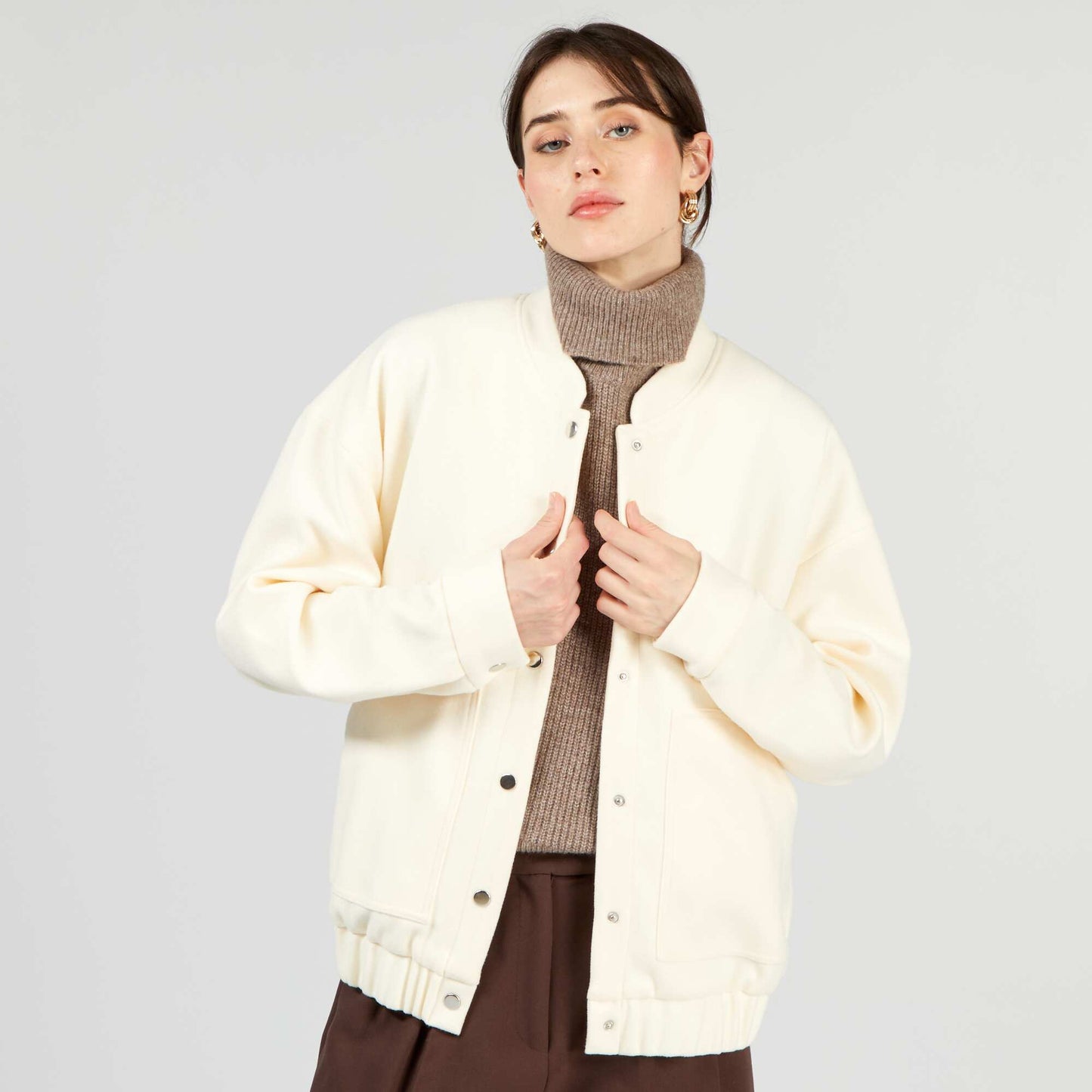 Woolcloth-style jacket with elasticated hem BEIGE