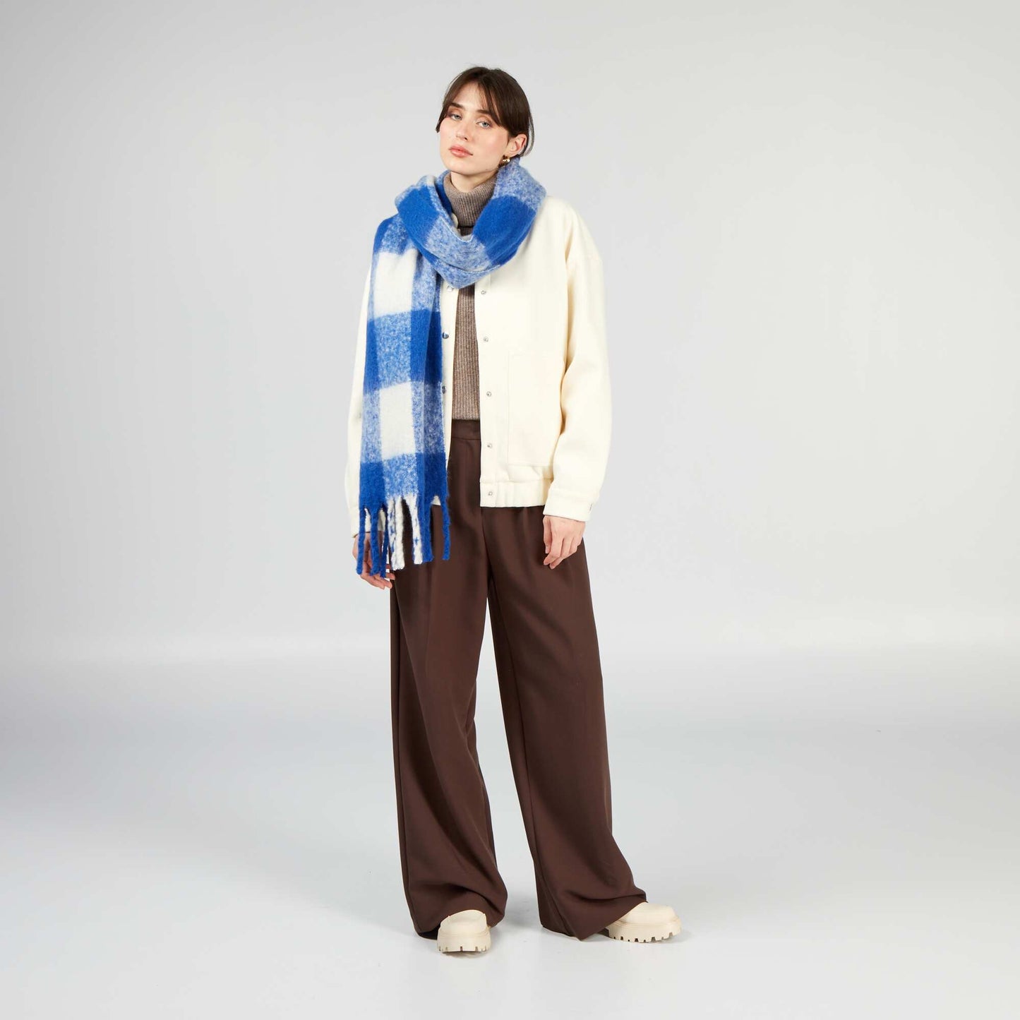 Woolcloth-style jacket with elasticated hem BEIGE
