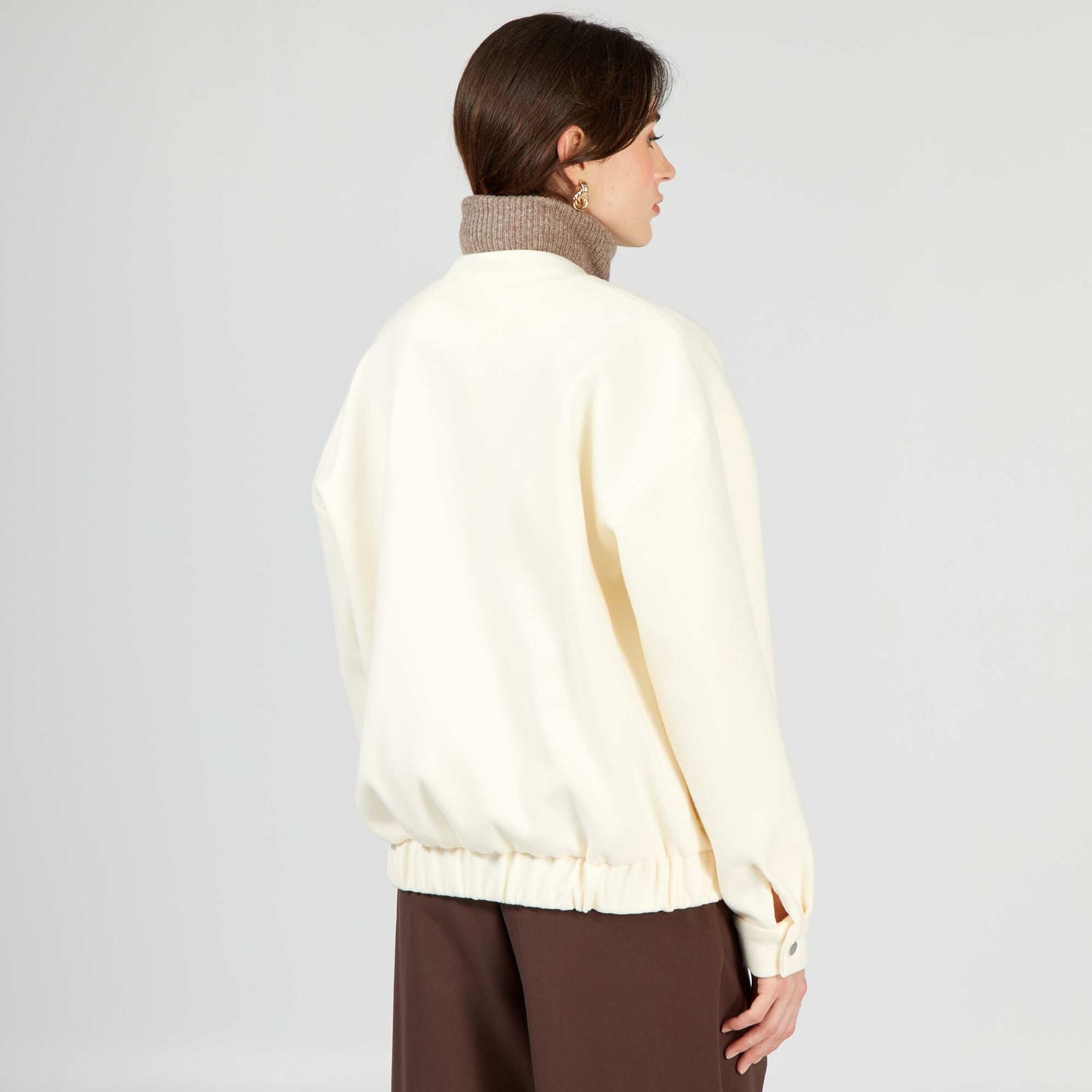 Woolcloth-style jacket with elasticated hem BEIGE