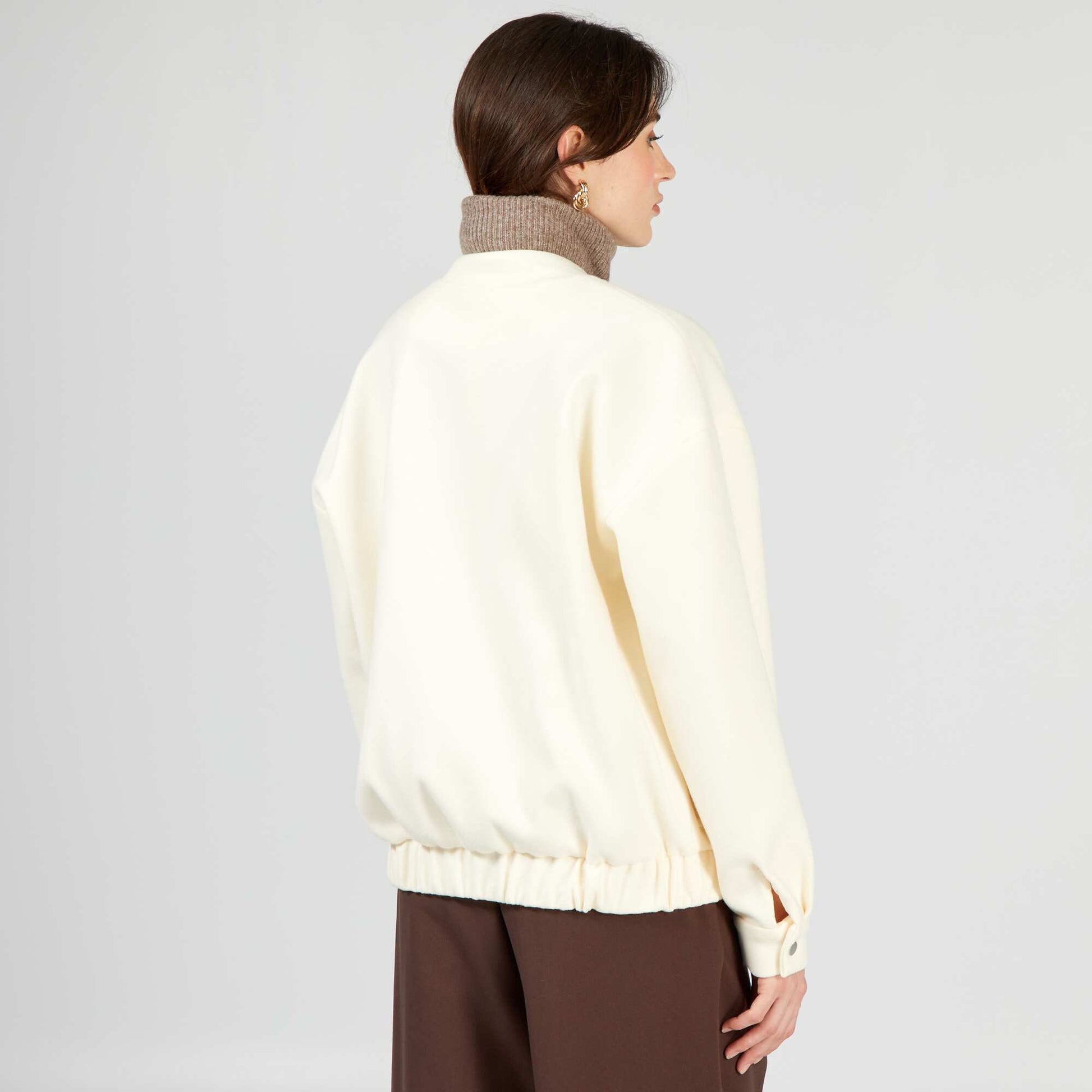 Woolcloth-style jacket with elasticated hem BEIGE