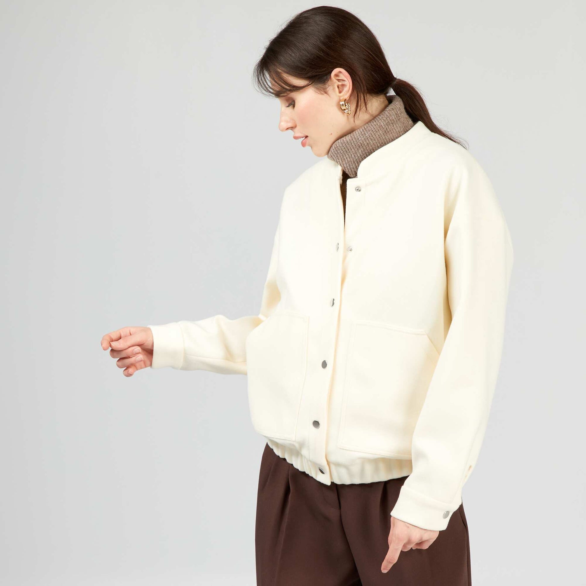 Woolcloth-style jacket with elasticated hem BEIGE
