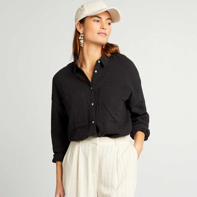 بلوزة من الشاش القطني أسود