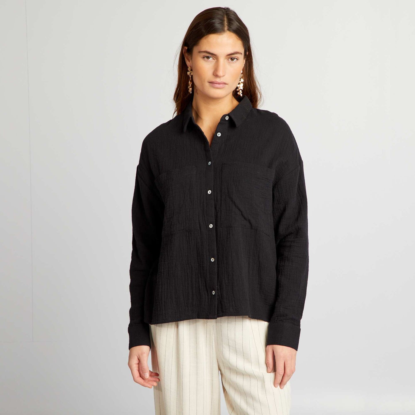 Cotton gauze blouse black