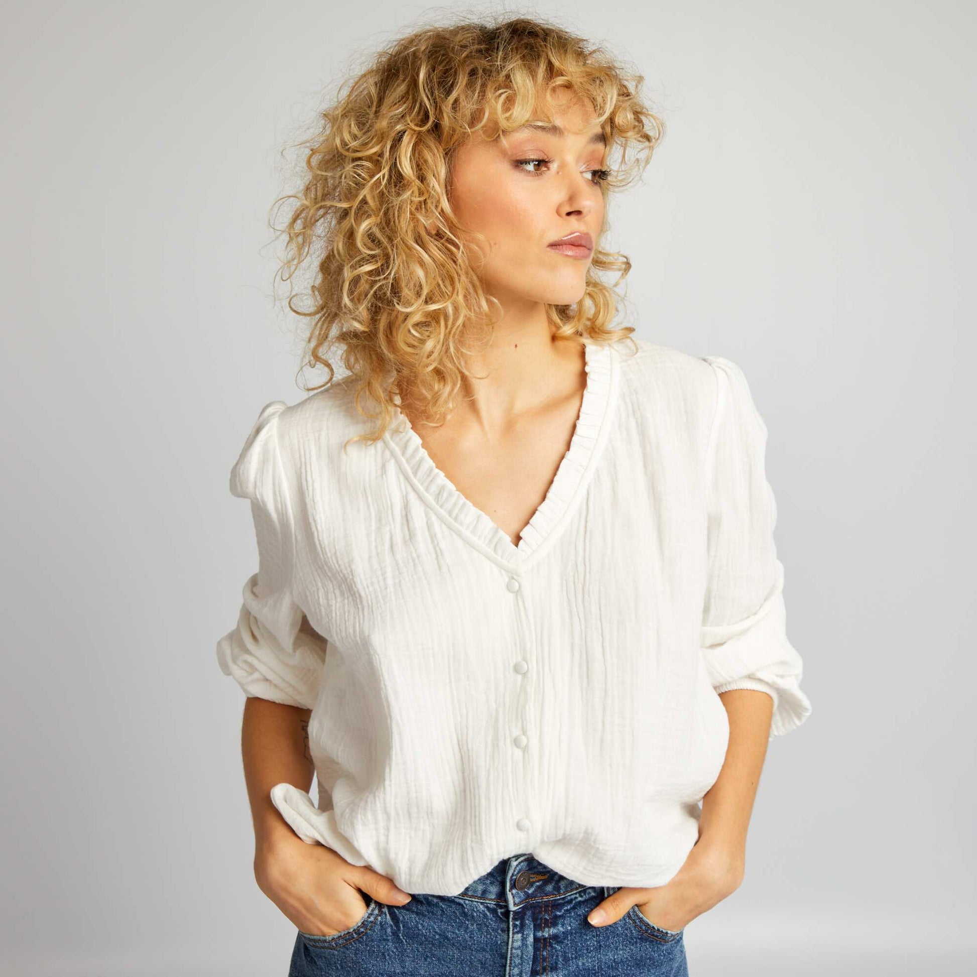 Cotton gauze blouse WHITE