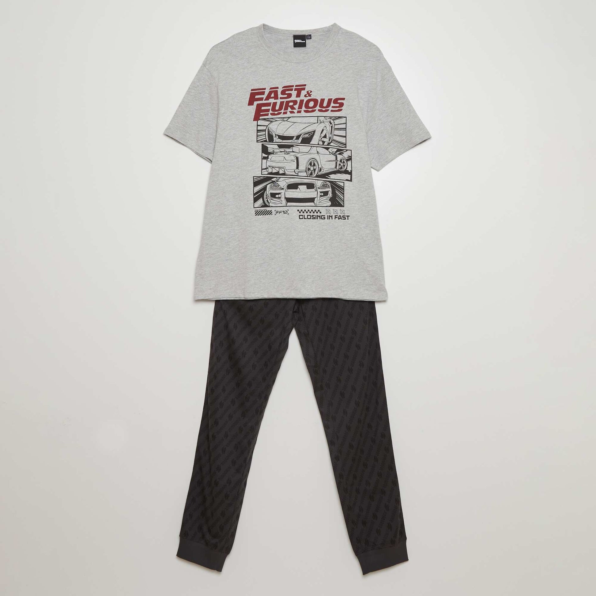 Long 'Fast and Furious' pyjamas - 2-piece set GREY