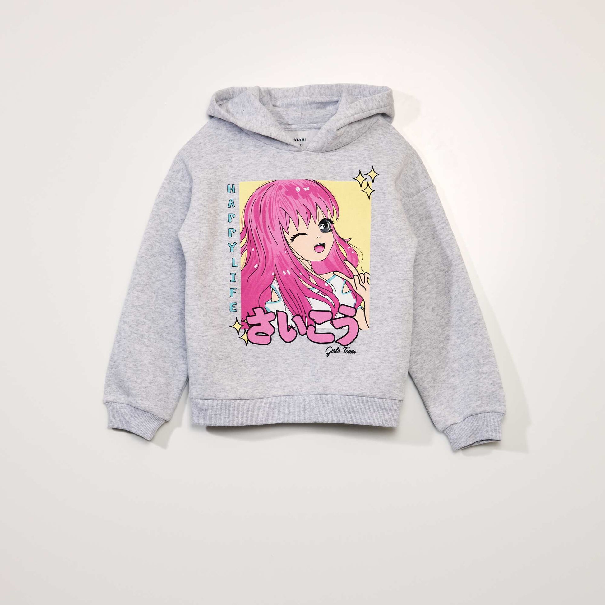 Manga print hoodie GREY