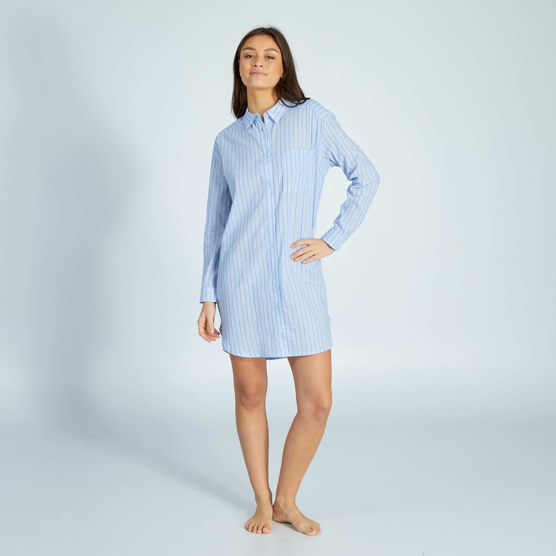 Striped flannel nightshirt BLUE
