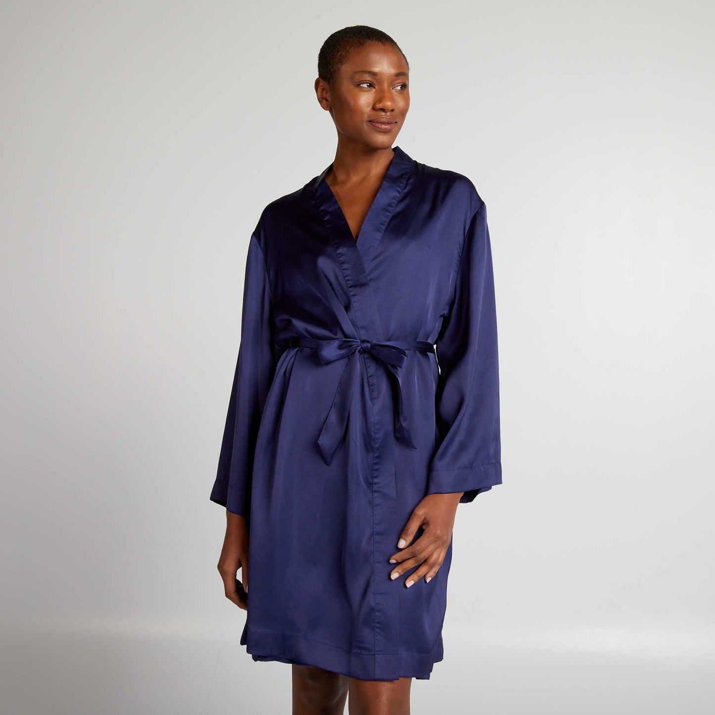 Long satin dressing gown BLUE