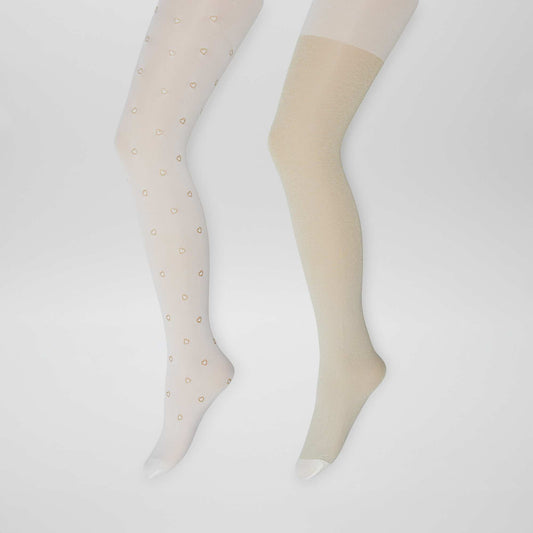 Pack of 2 pairs of stylish lightweight tights WHITE