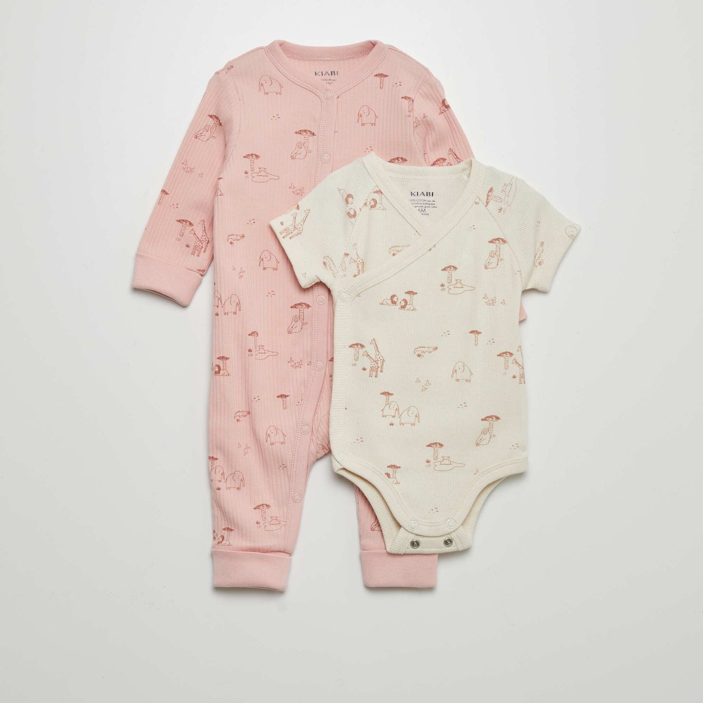 Pyjama + printed grow-with-baby body set PINK