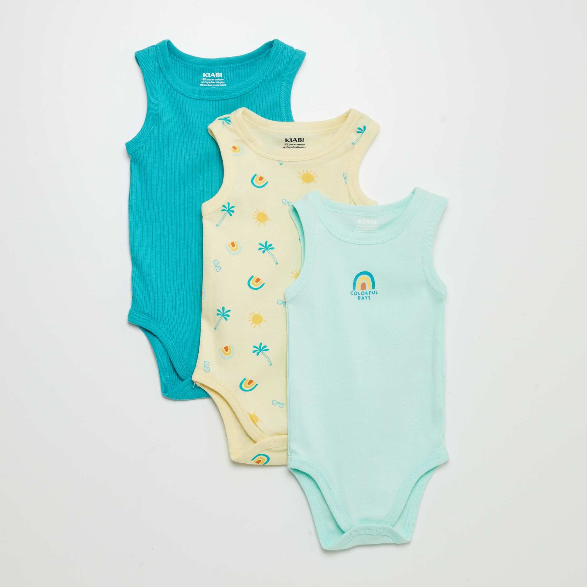 Pack of 3 sleeveless bodysuits BLUE