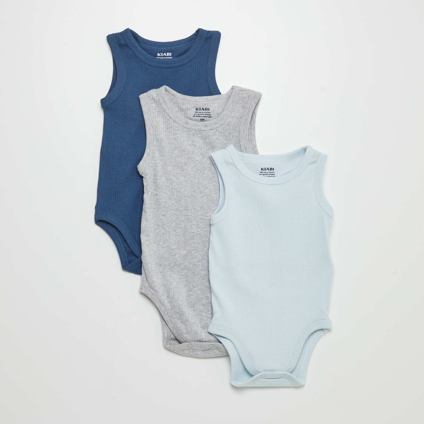 Pack of 3 sleeveless bodysuits BLUE