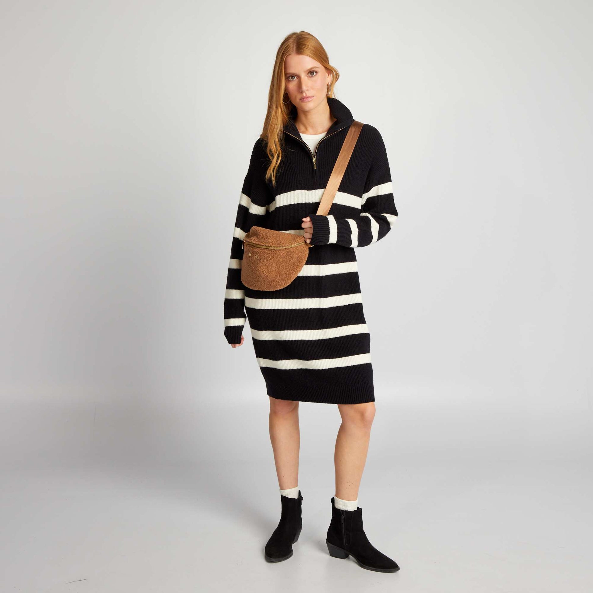 Jumper dress with zipped high neck BLACK