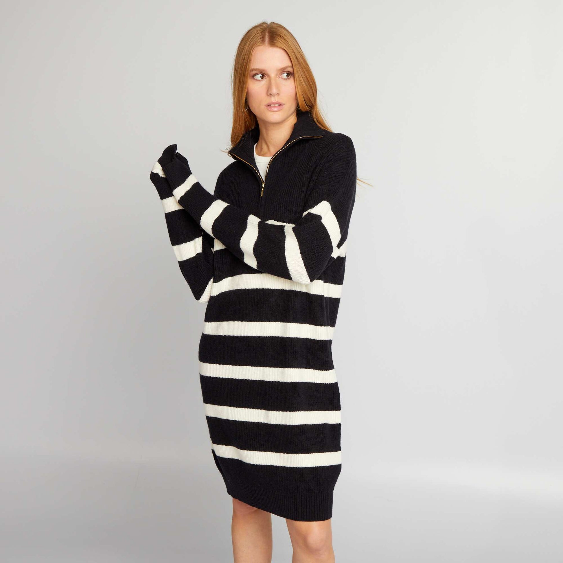 Jumper dress with zipped high neck BLACK