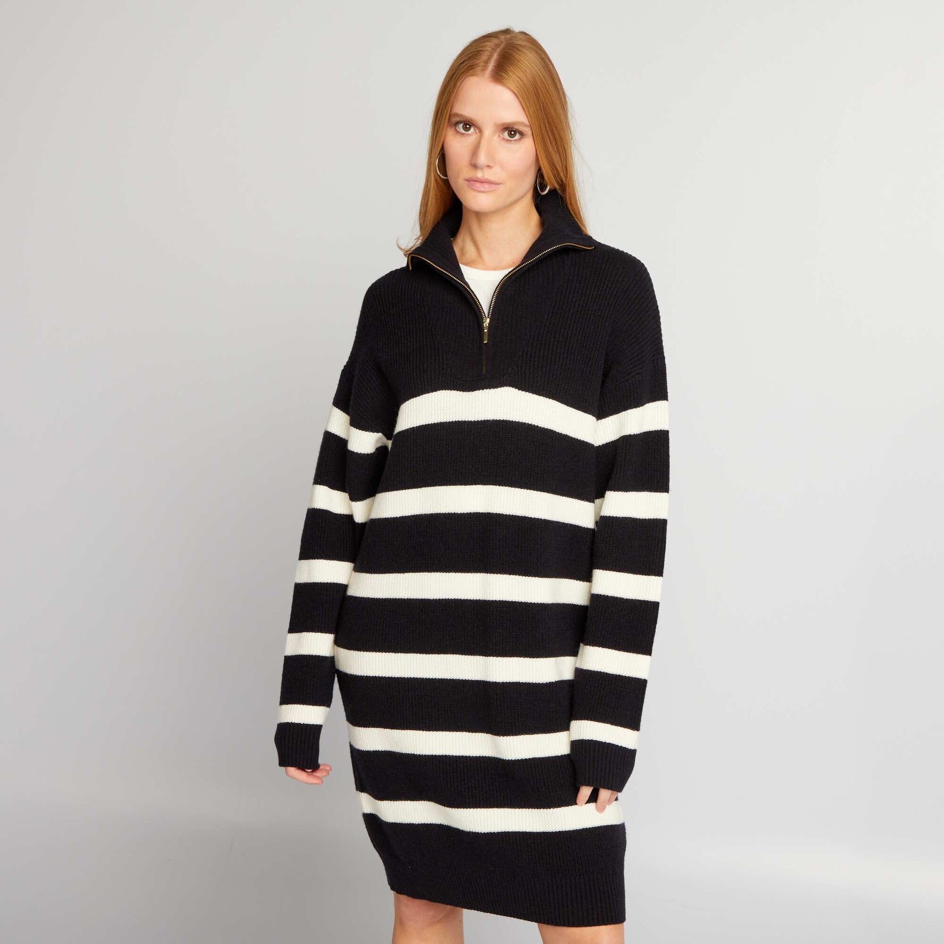 Jumper dress with zipped high neck BLACK