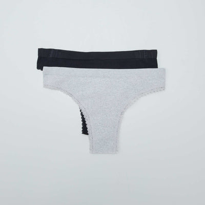Pack of 2 pairs of ribbed tanga briefs GREY