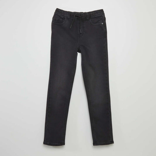 Jeans with elasticated waist and drawstring ties GREY