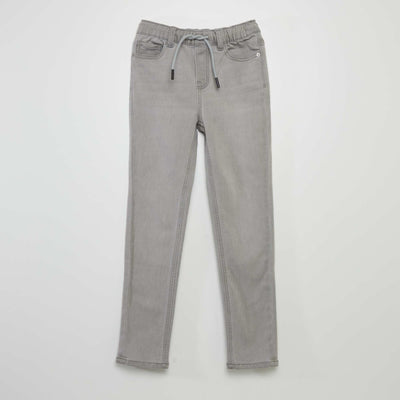 Jeans with elasticated waist and drawstring ties GREY