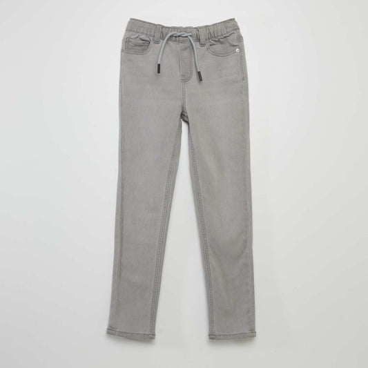 Jeans with elasticated waist and drawstring ties GREY