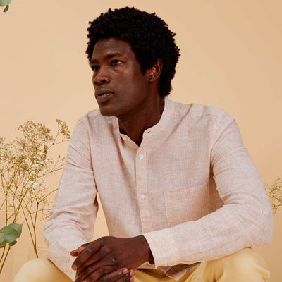 Mandarin collar shirt BROWN