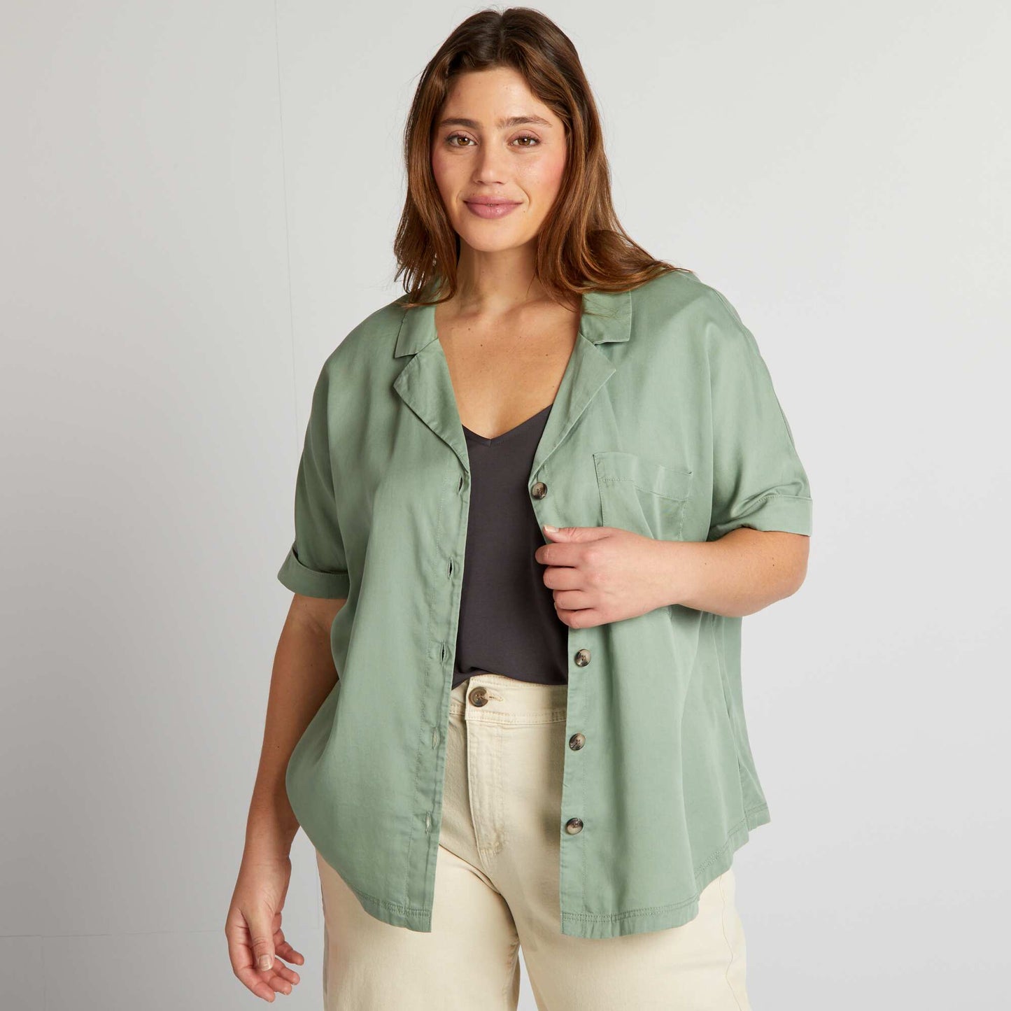 Lightweight blouse with pyjama collar GREEN
