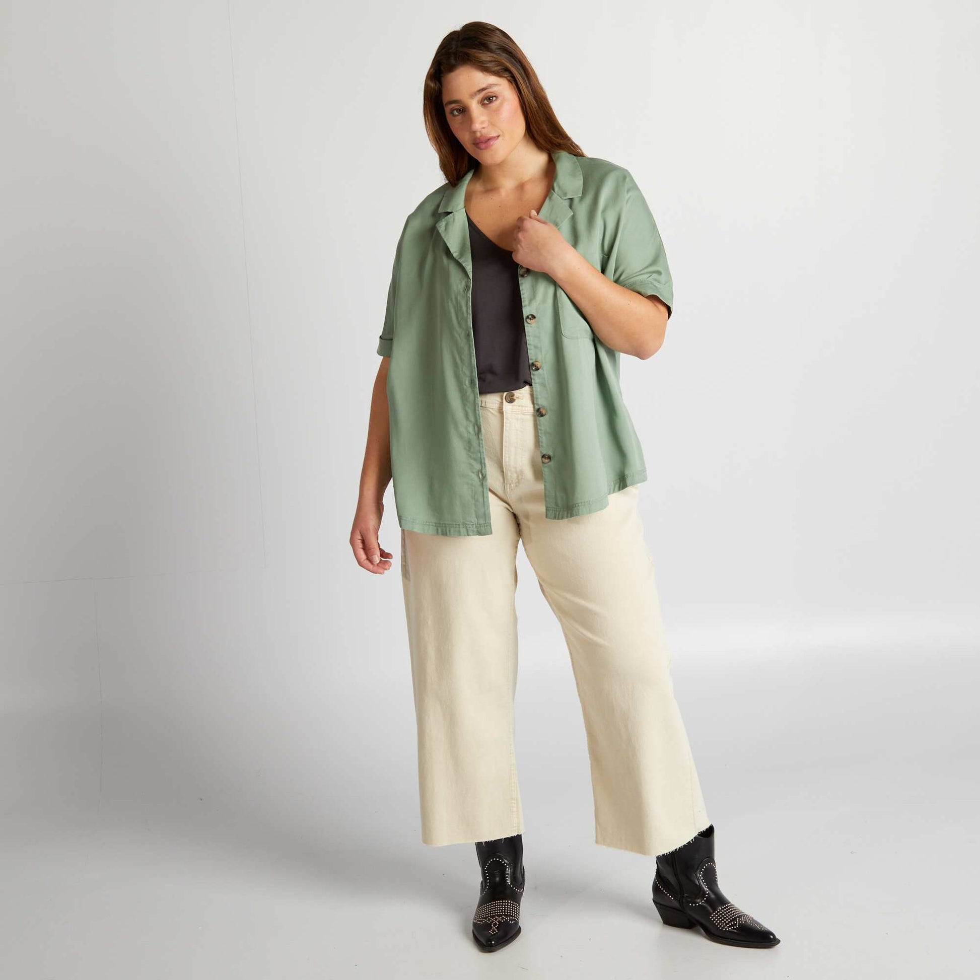 Lightweight blouse with pyjama collar GREEN