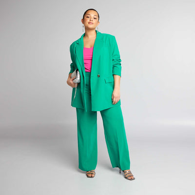 بنطلون من قماش قطني طويل عريض الساقين باللون الأخضر