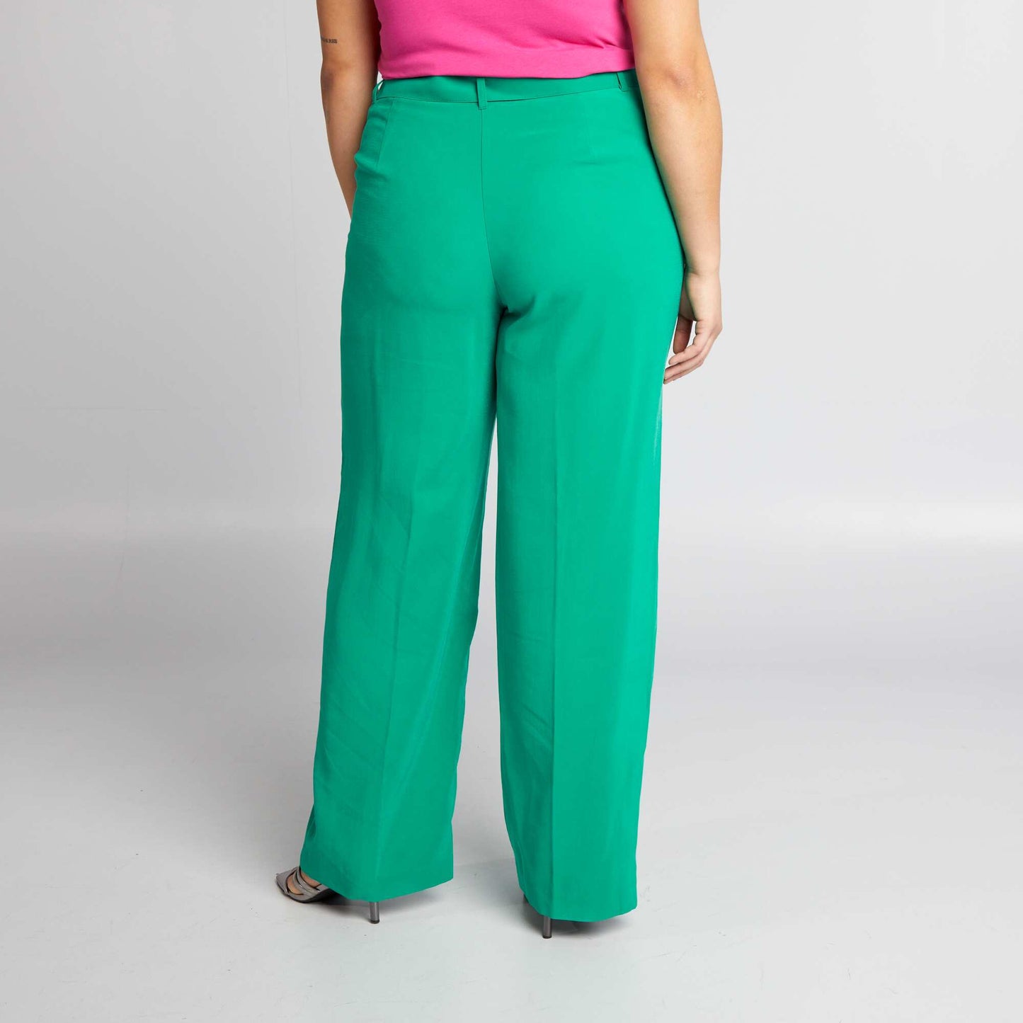 Wide-leg twill tailored trousers GREEN