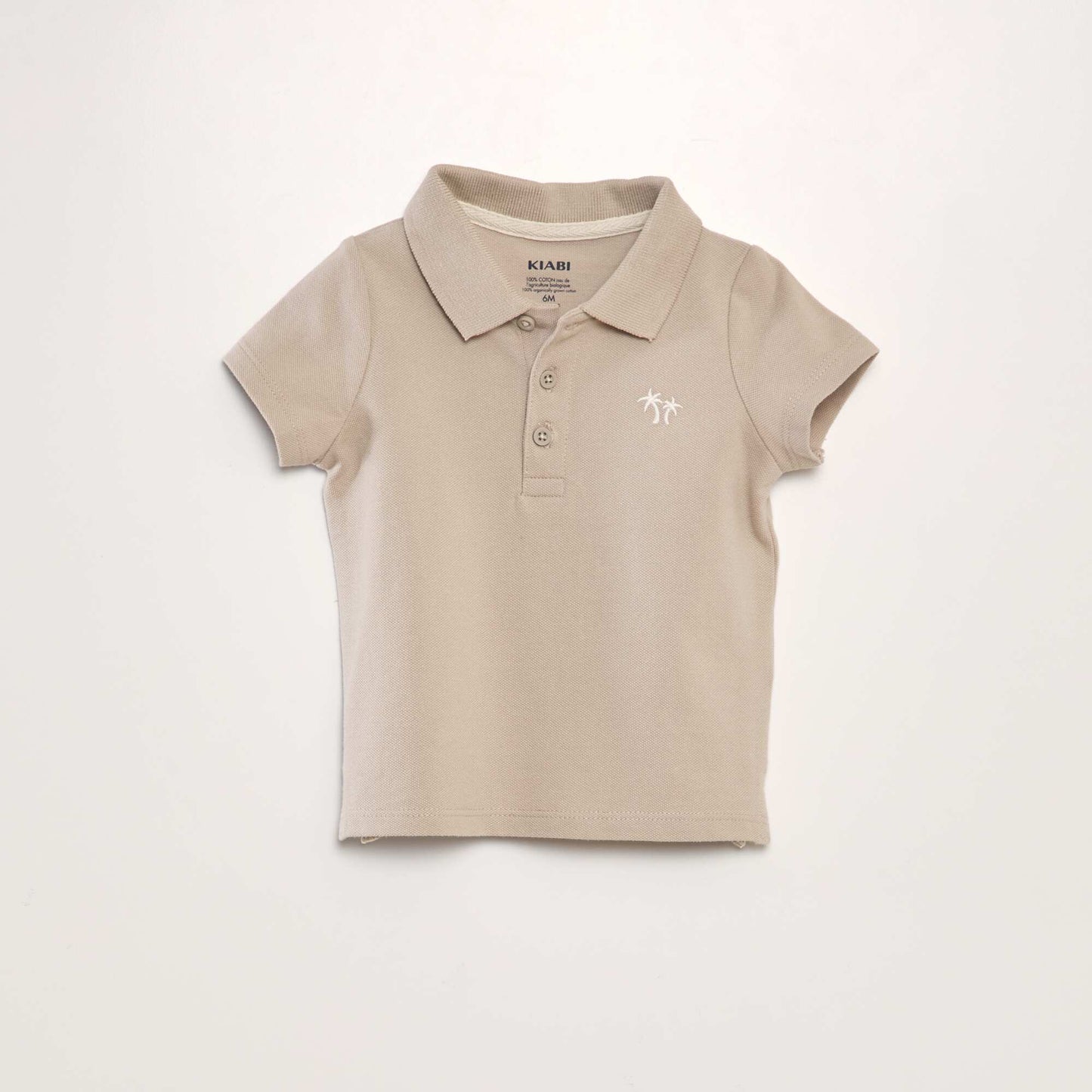 Cotton piqué palm tree polo shirt BEIGE