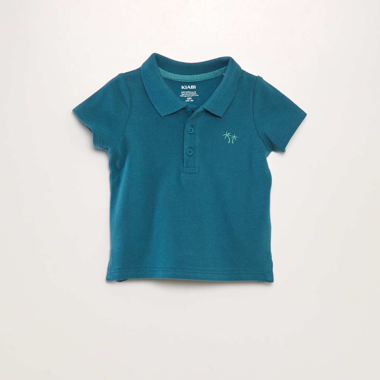 Cotton piqué palm tree polo shirt BLUE