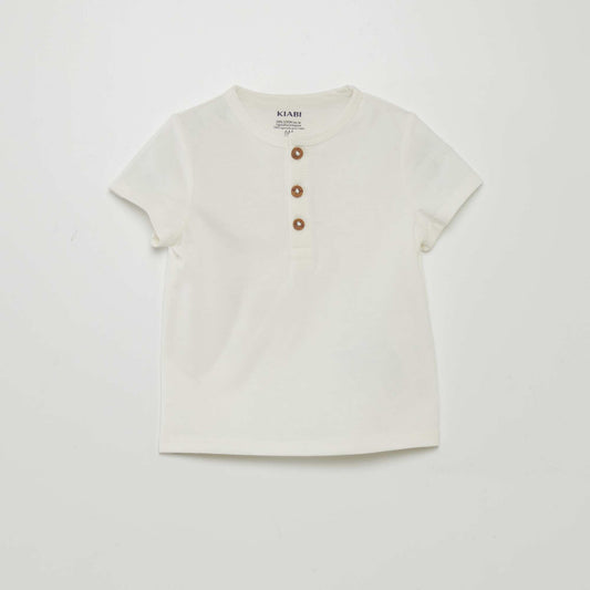 Plain T-shirt with buttoned neckline WHITE