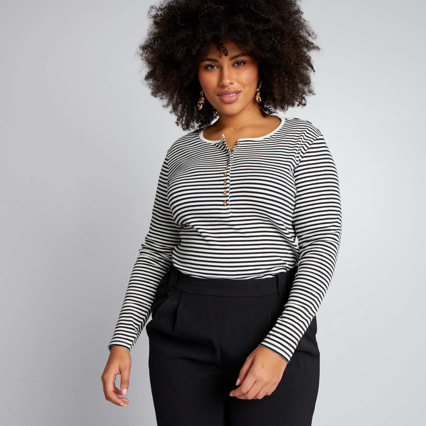 Striped T-shirt with buttoned neck WHITE