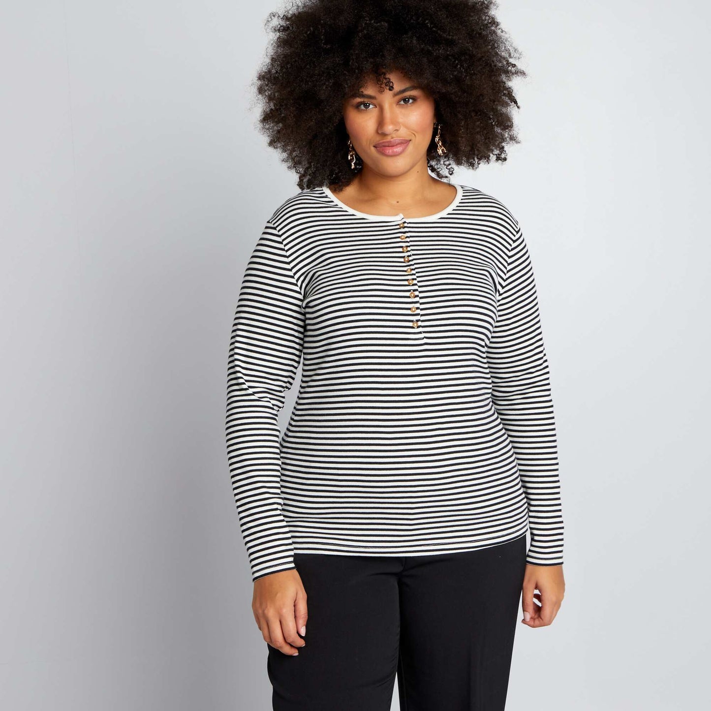 Striped T-shirt with buttoned neck WHITE