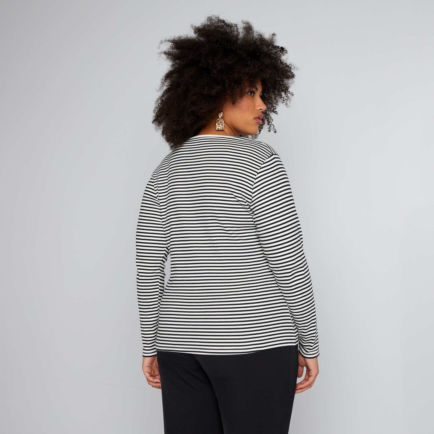 Striped T-shirt with buttoned neck WHITE