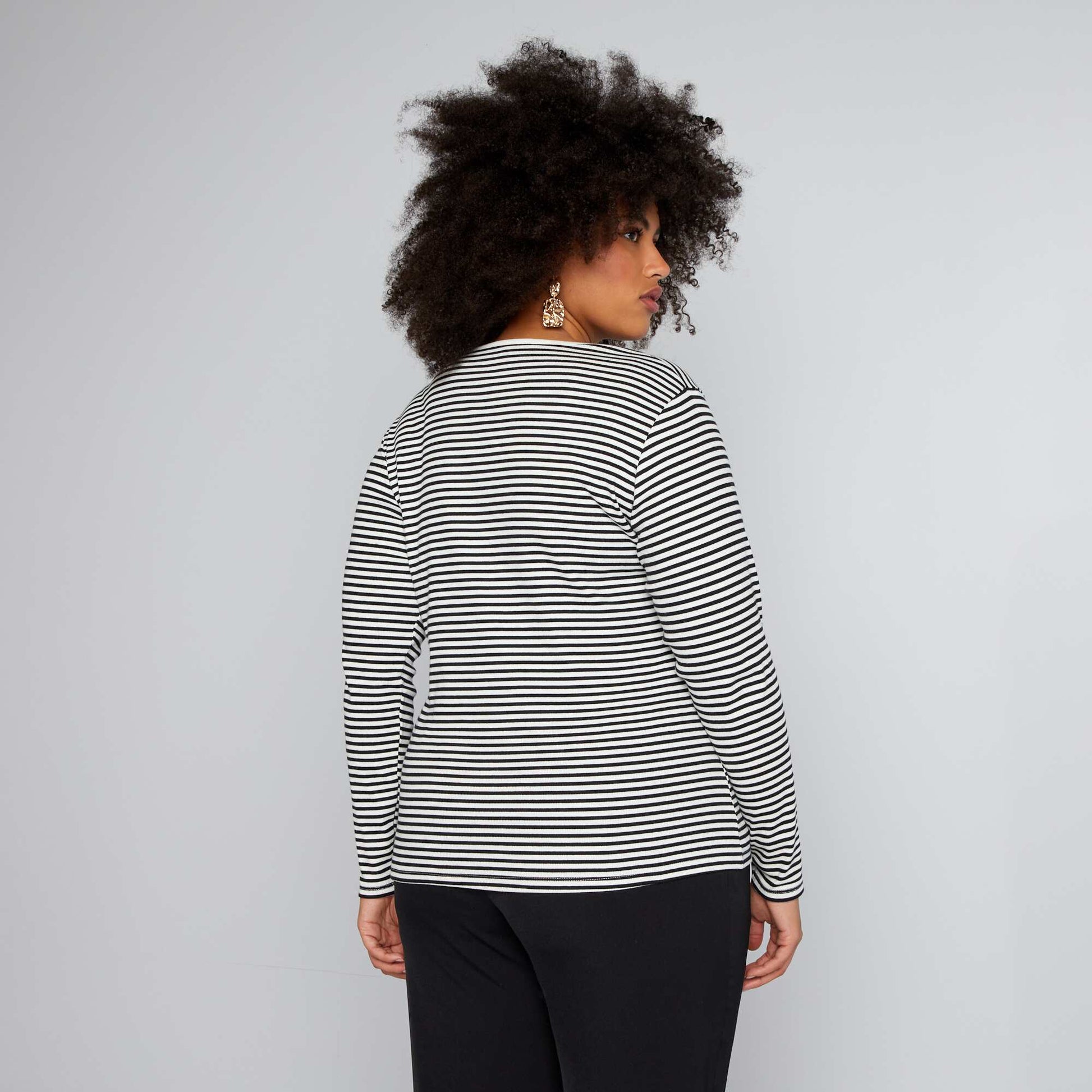 Striped T-shirt with buttoned neck WHITE