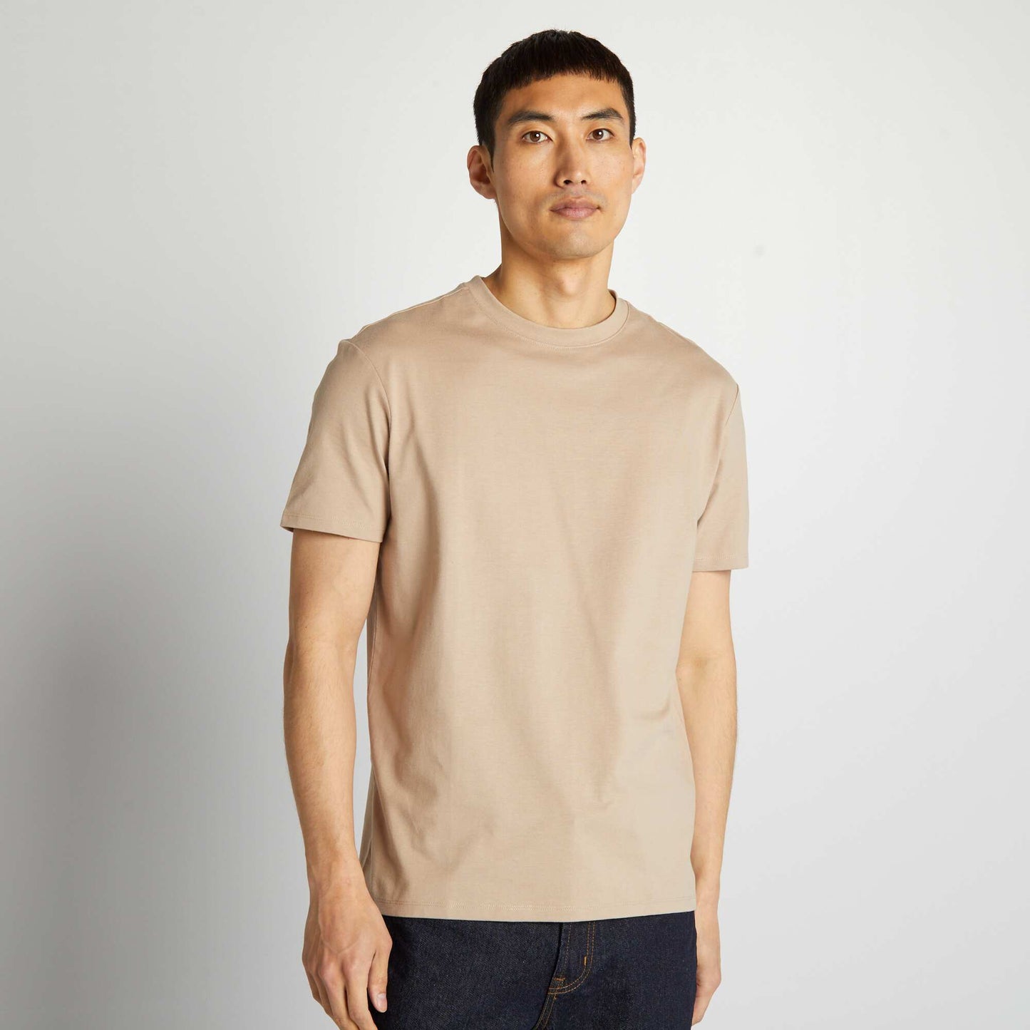 Round-neck cotton T-shirt beige