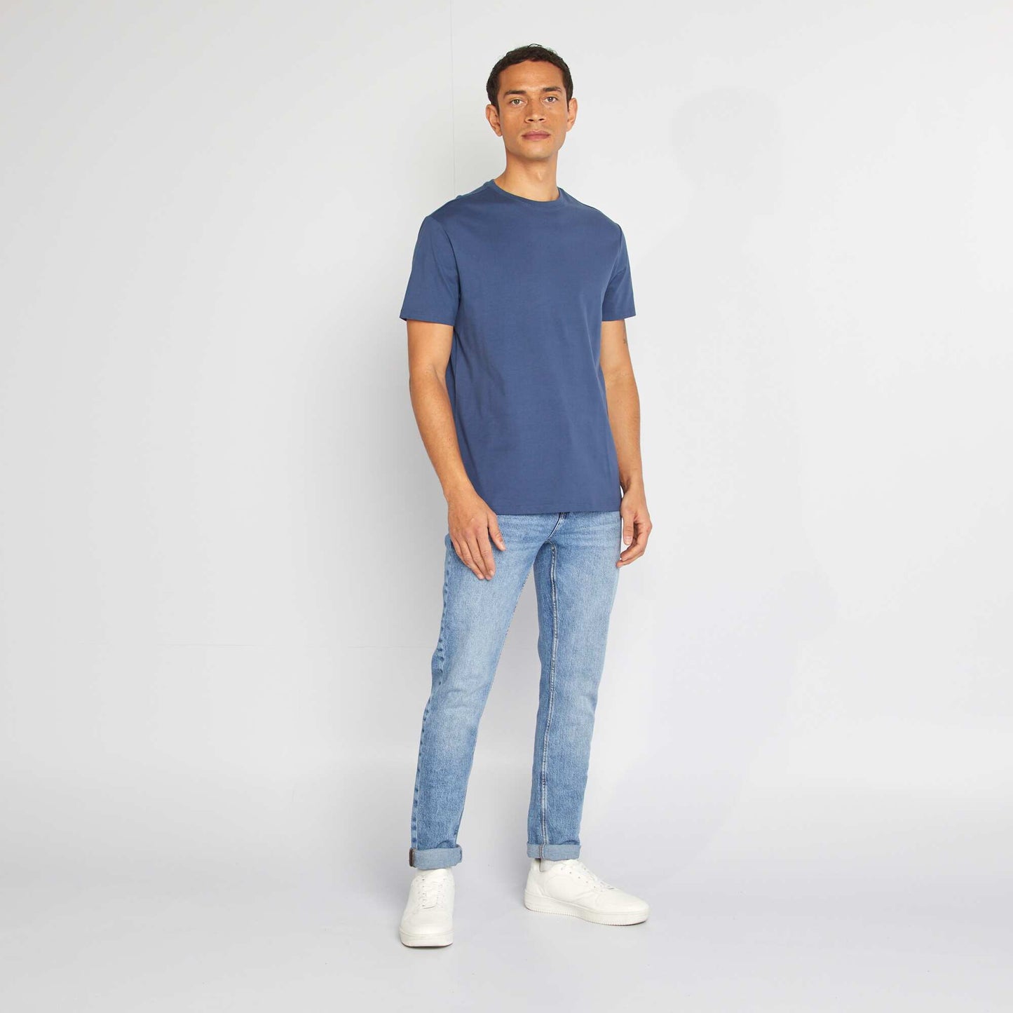 Round-neck cotton T-shirt BLUE