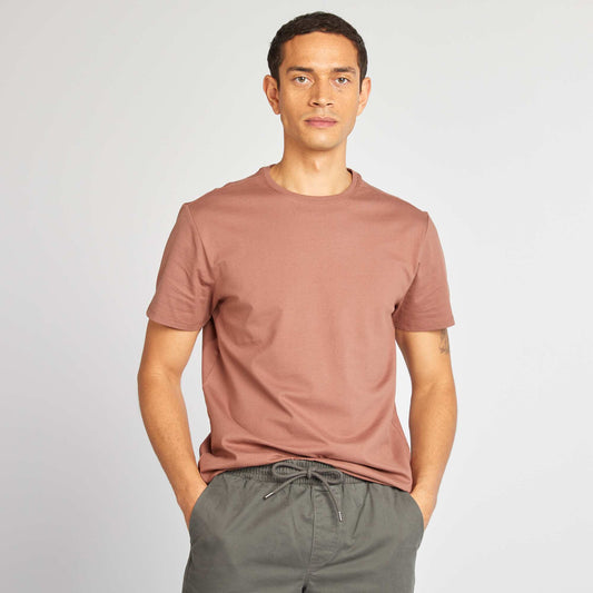 Round-neck cotton T-shirt BROWN