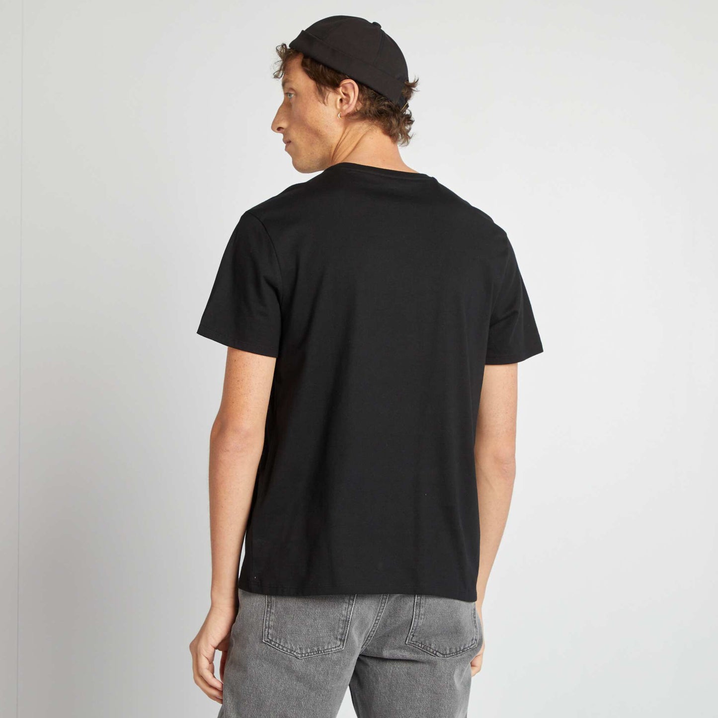 Round-neck cotton T-shirt BLACK