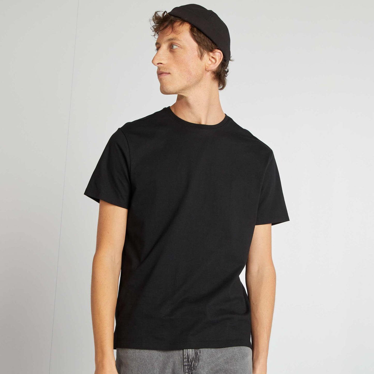 Round-neck cotton T-shirt BLACK