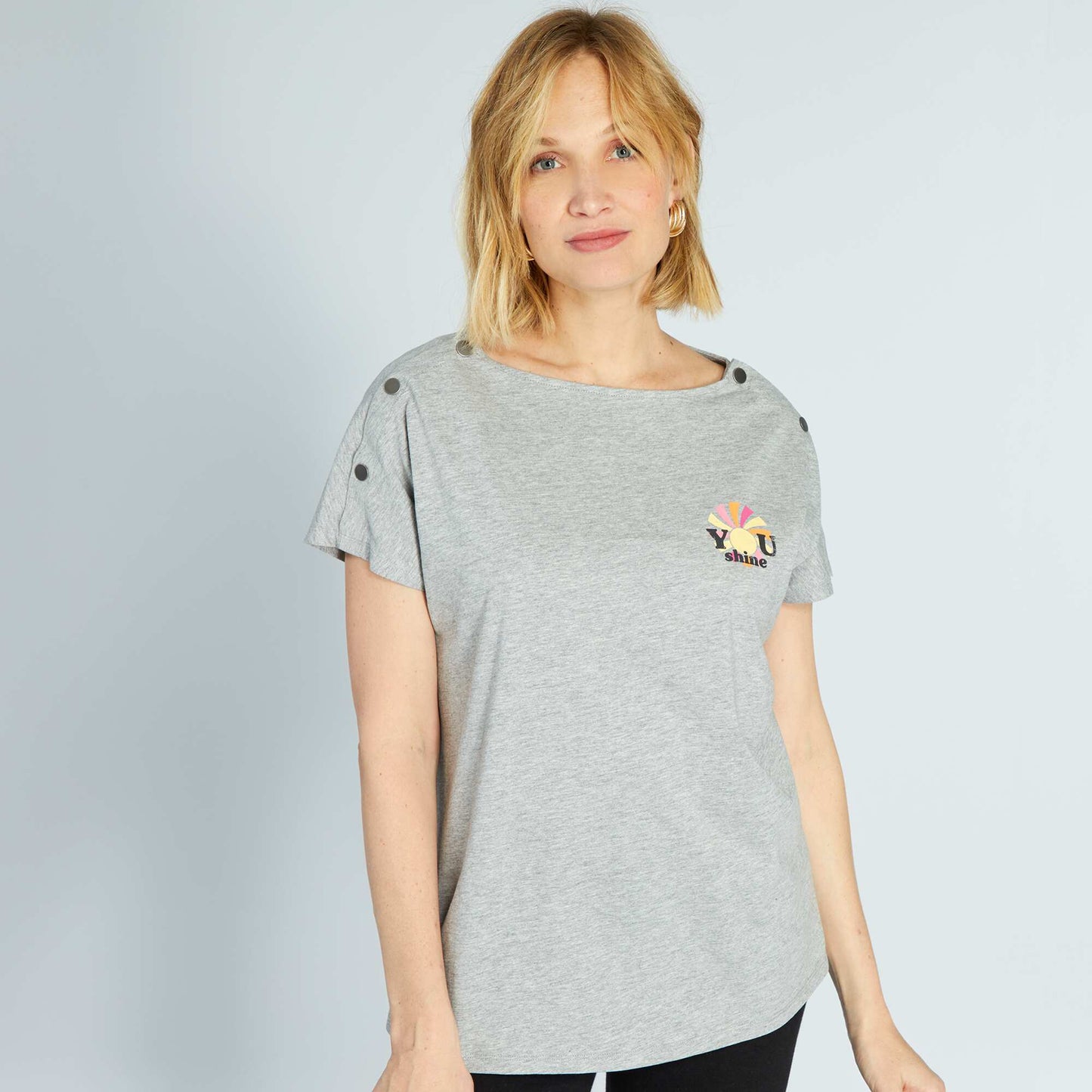 Nursing T-shirt with buttoned collar GREY