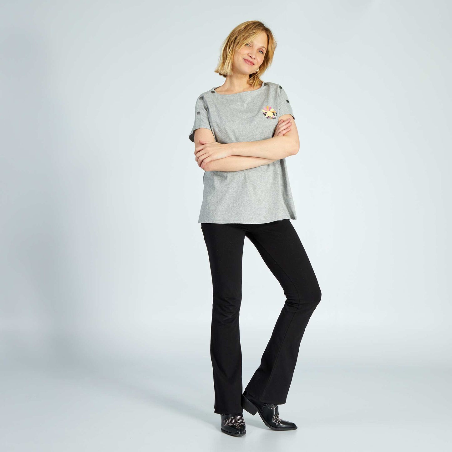 Nursing T-shirt with buttoned collar GREY