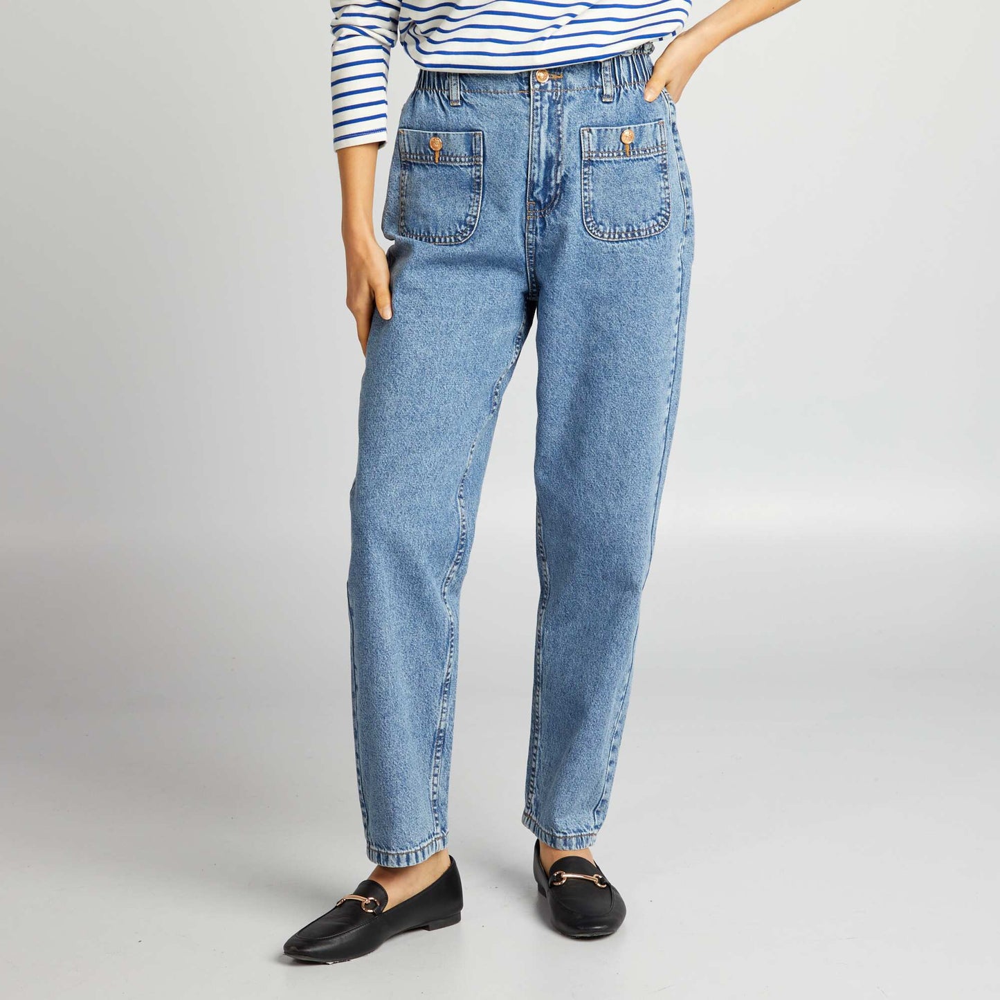 Mom jeans with elasticated waist - L28 BLUE