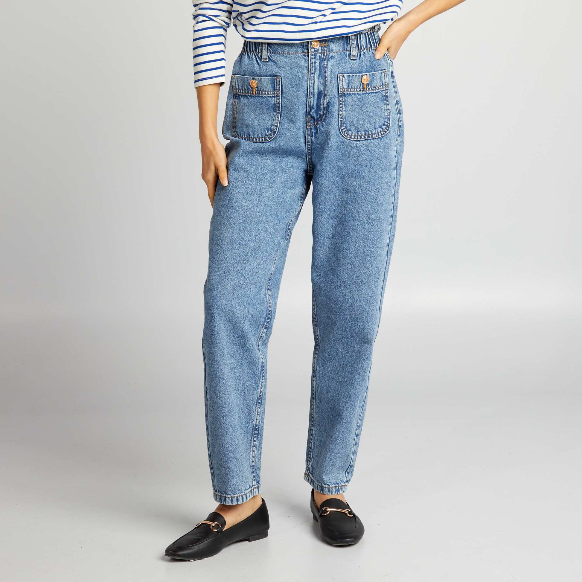 Mom jeans with elasticated waist - L28 BLUE