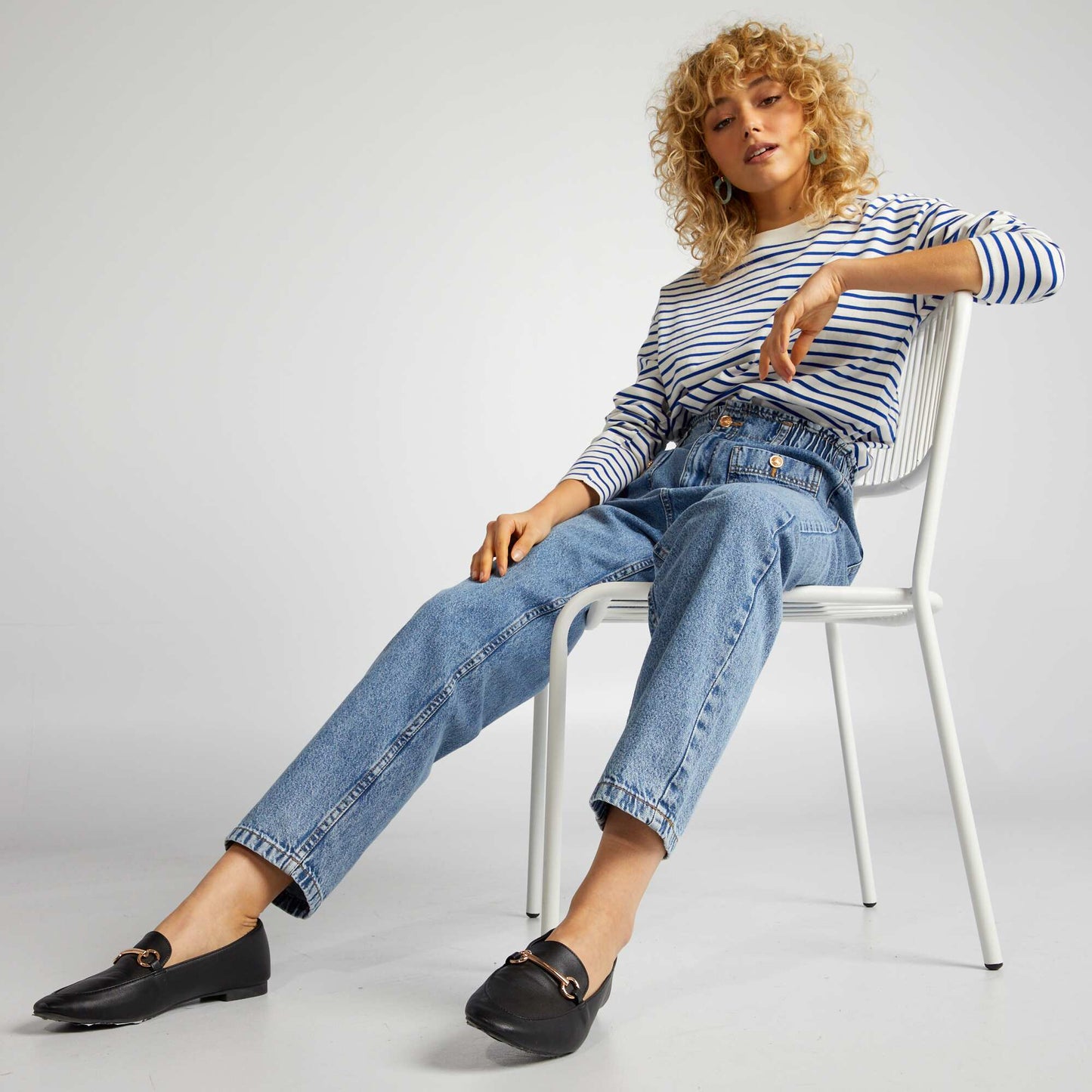 Mom jeans with elasticated waist - L28 BLUE