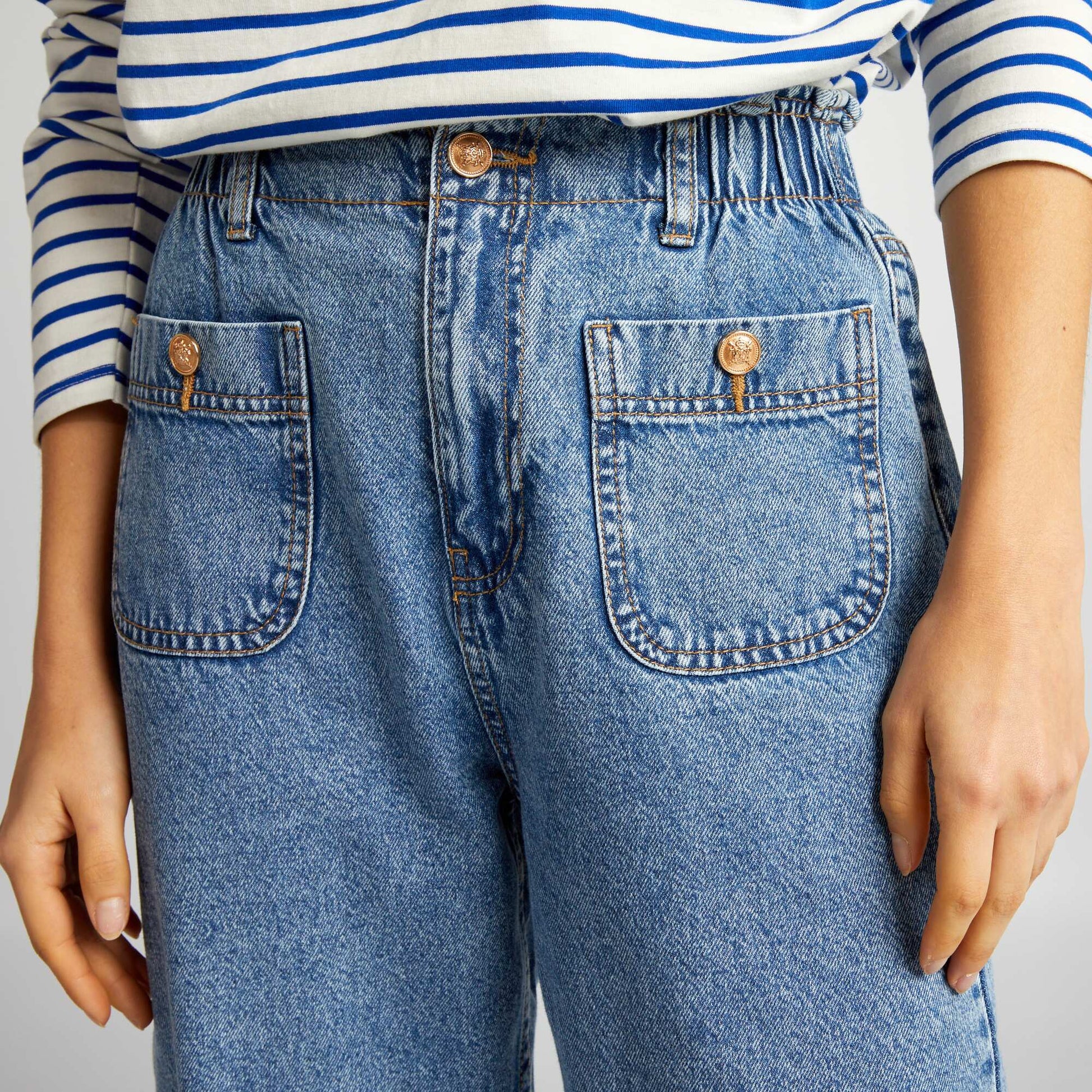 Mom jeans with elasticated waist - L28 BLUE